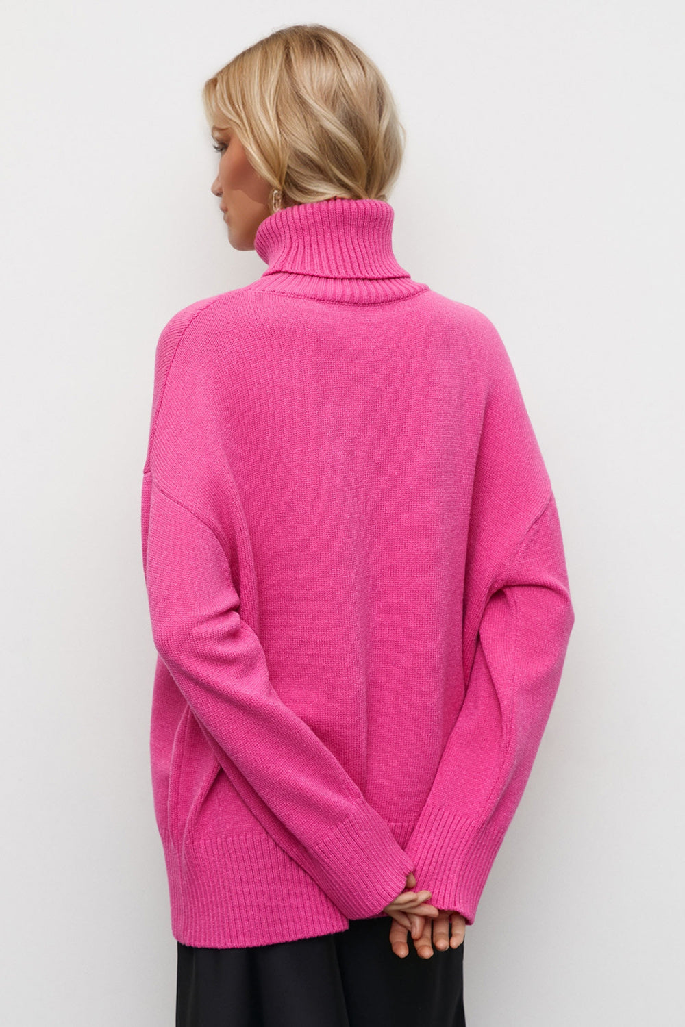 Turtleneck Dropped Shoulder Sweater- 3 Colors (Hot Pink, Blush, White)