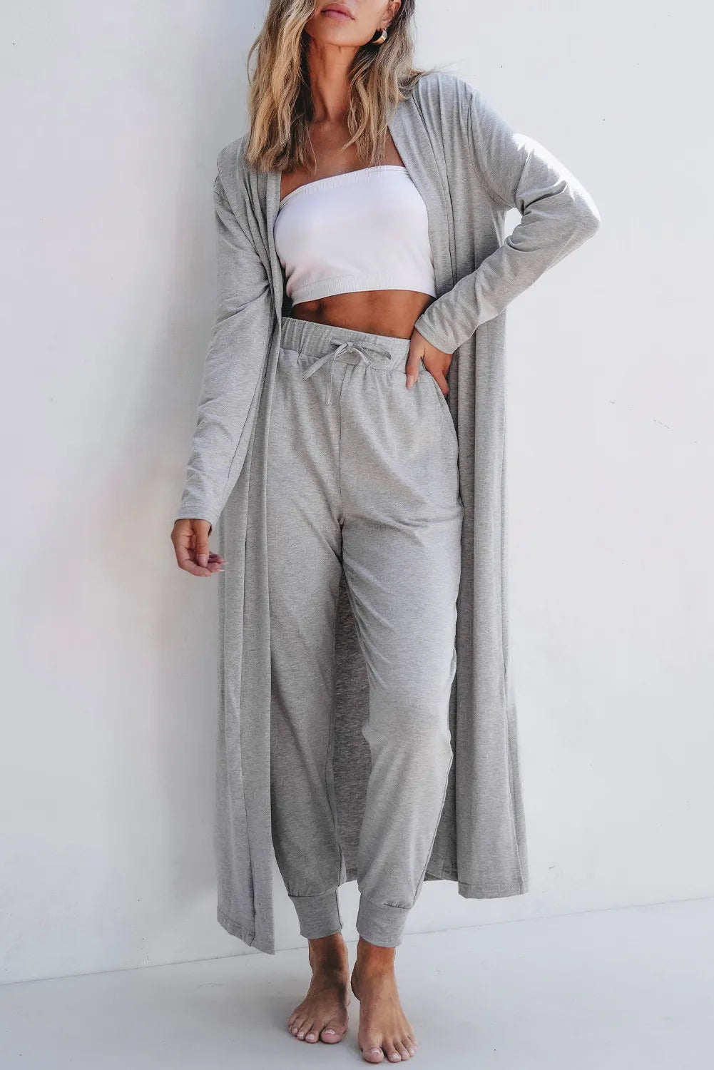 2pc Cardigan & Pants Lounge Set- Grey