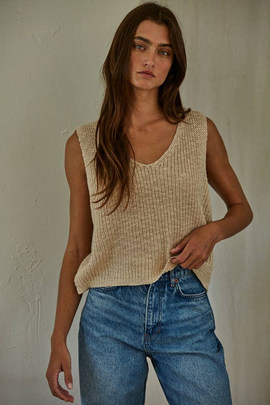 Low Tide Knit Tank - Sand Dune Beige W2010