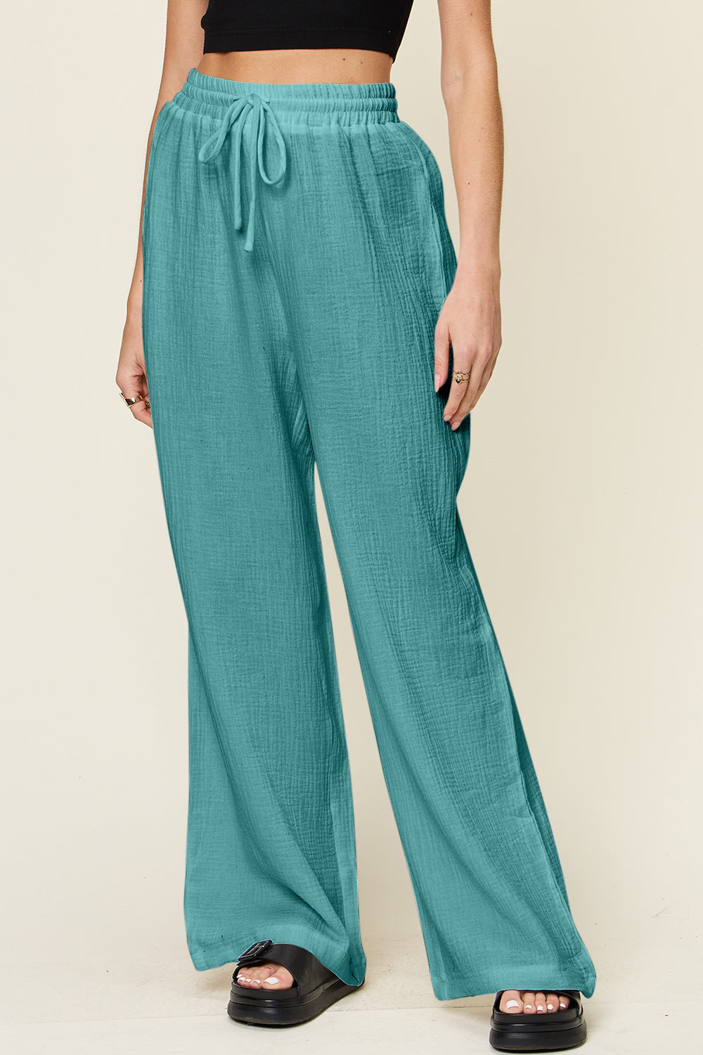 4 Color- Homebody Drawstring Wide Leg Pants