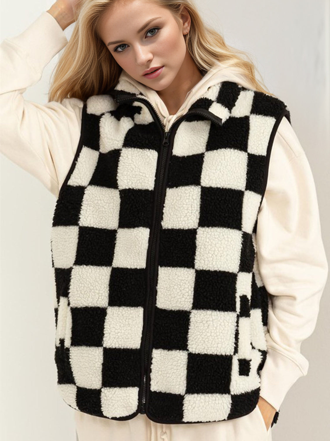 Zip Up Checkered Vest