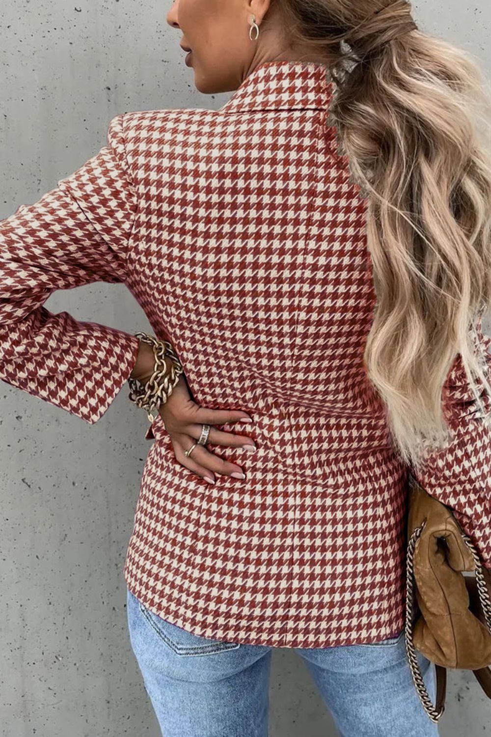 Houndstooth Double-Breasted Blazer