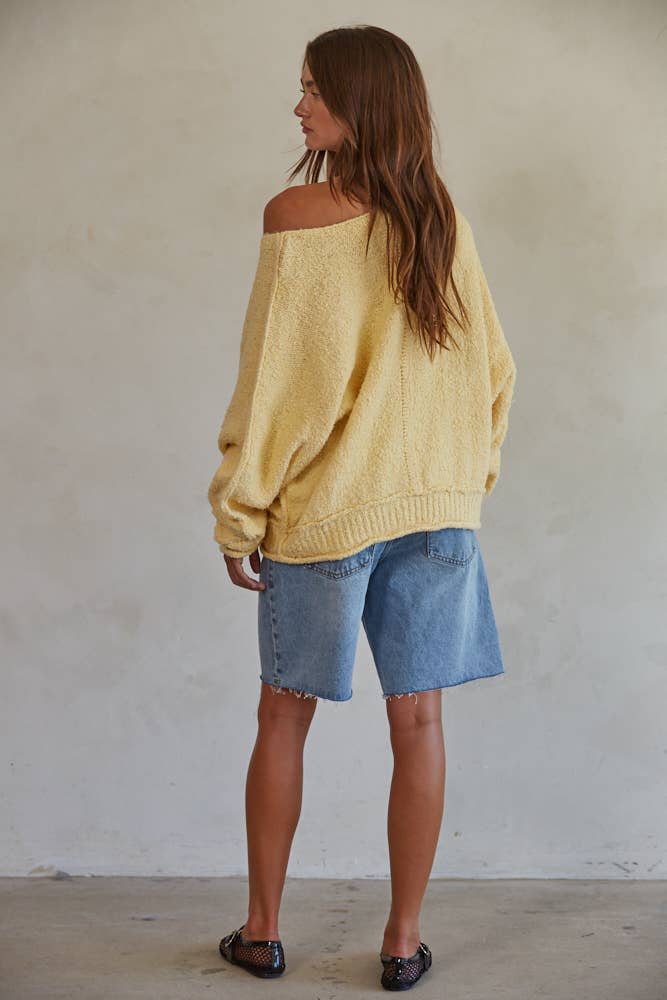 W1768 | Knit Sweater Cotton Nylon Boat Neck Pullover: Dusty Yellow / S