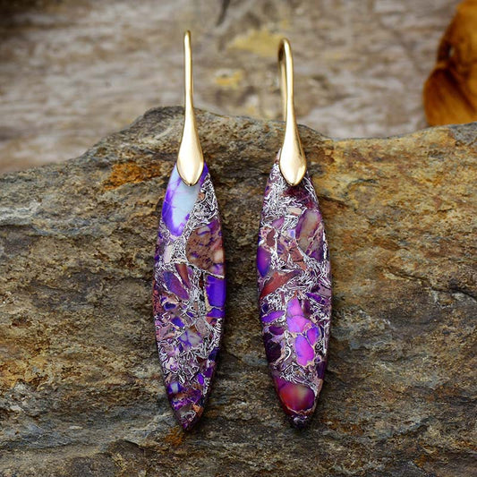 Copper & Natural Stone Earrings- 3 Colors (Blue, Green, Purple)