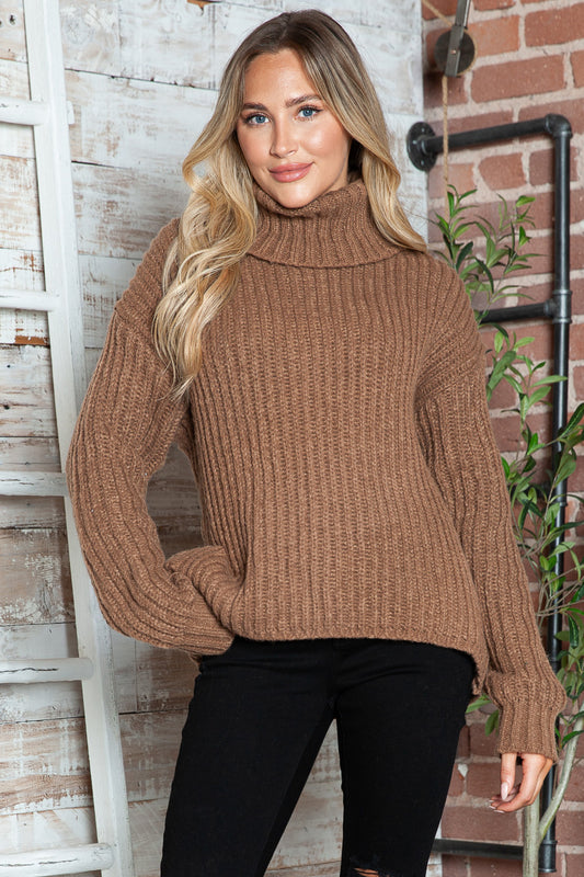 Turtleneck Dropped Shoulder Pullover Sweater