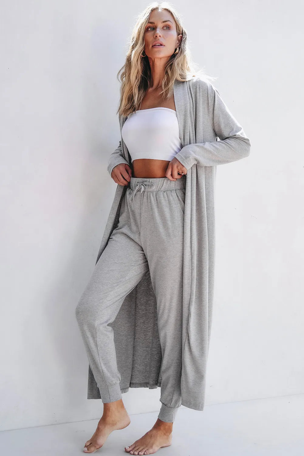 2pc Cardigan & Pants Lounge Set- Grey