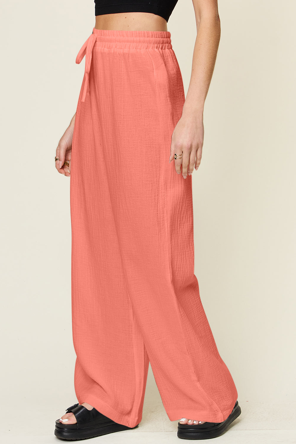 4 Color- Homebody Drawstring Wide Leg Pants