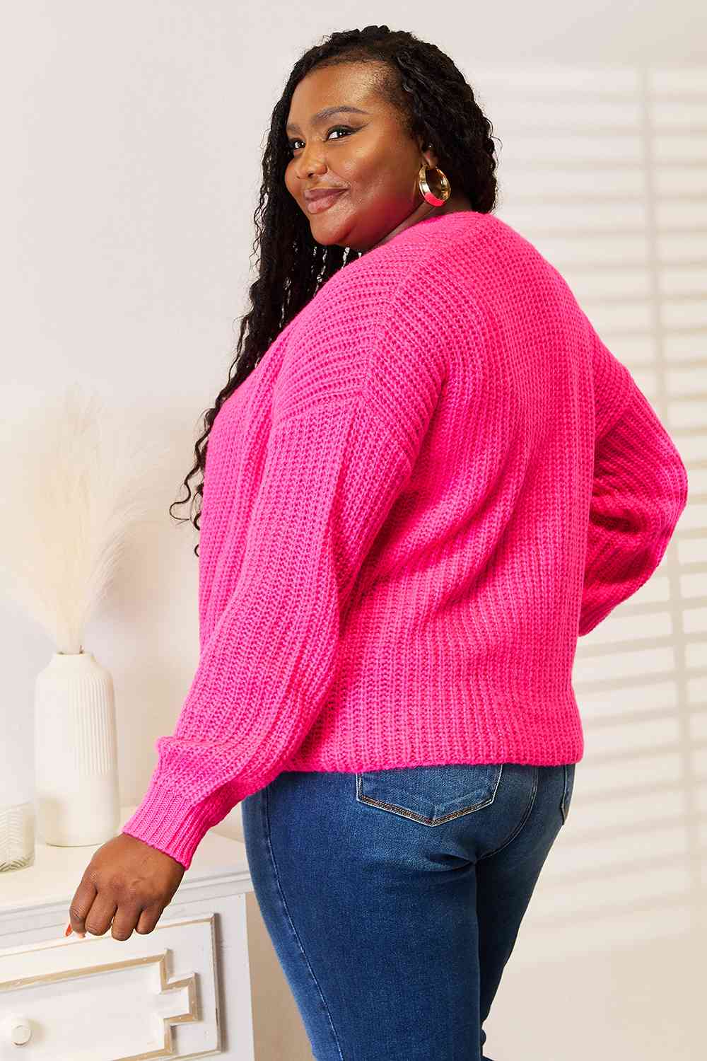 ~Deep Pink Drop Shoulder Cardigan