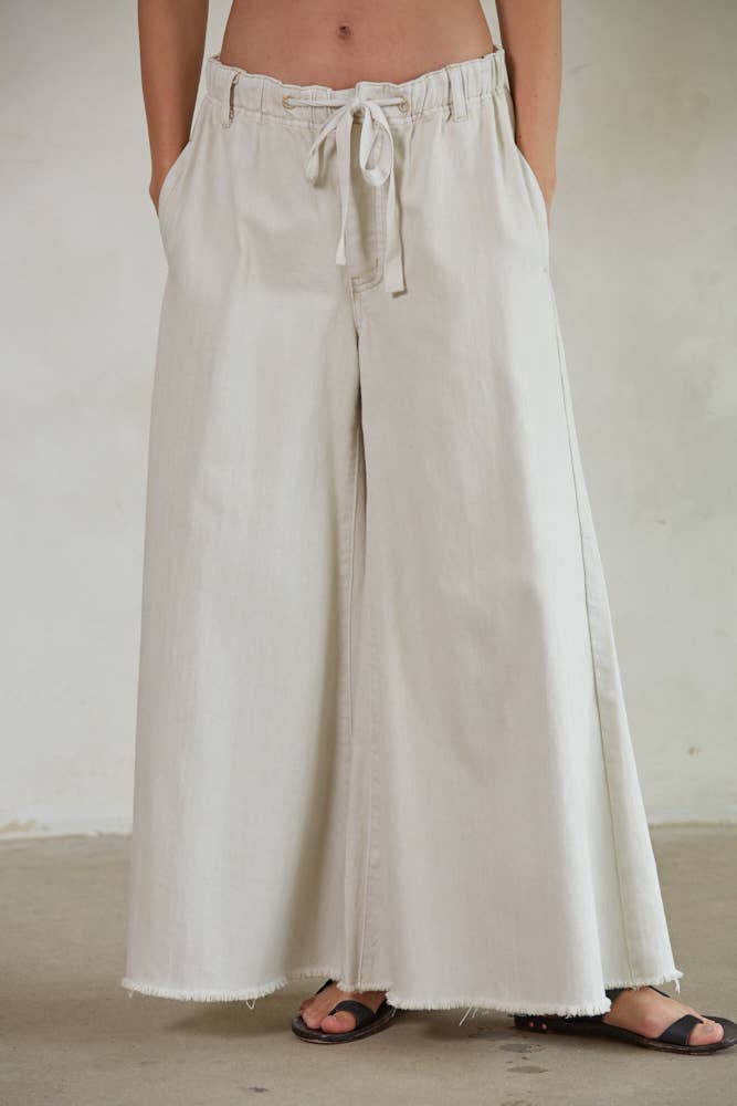 BD297 | Cotton Denim Wide Leg Pants: Stone / S