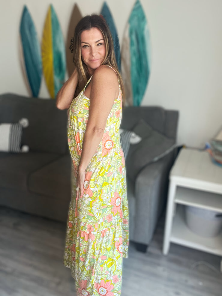 Stay Sweet Floral Dress- Melon Lime