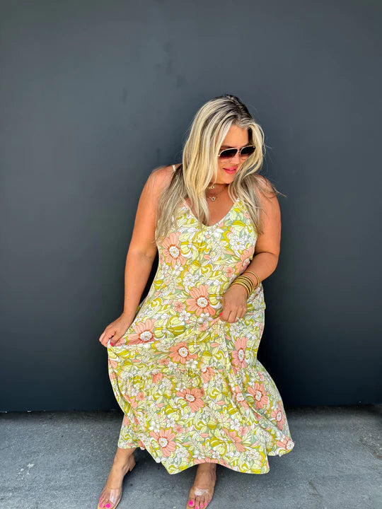 Stay Sweet Floral Dress- Melon Lime