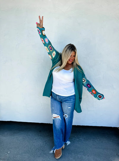Got Me In Stitches Cardigan- Teal PREORDER