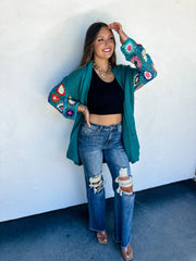 Got Me In Stitches Cardigan- Teal