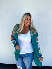 Got Me In Stitches Cardigan- Teal