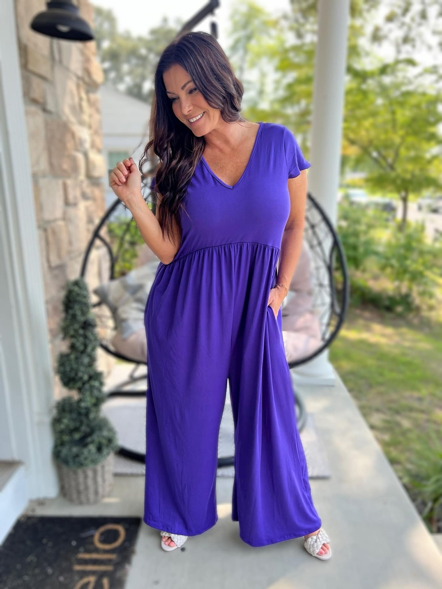 Deal Maker Short Sleeve Jumpsuit- Purple