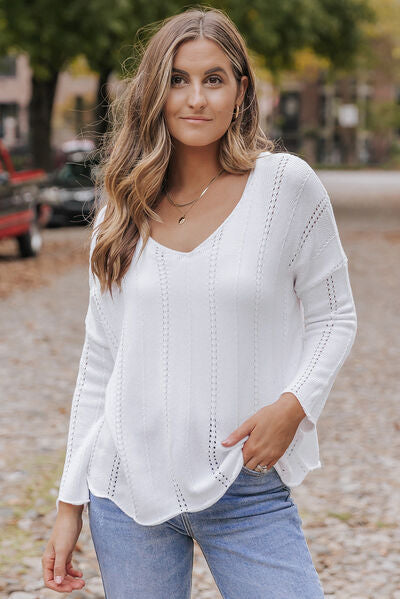 Knitted Fun Long Sleeve Top- White