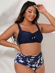 Plus Size Printed Detail Bikini Set- 2 Colors (Navy, Black)