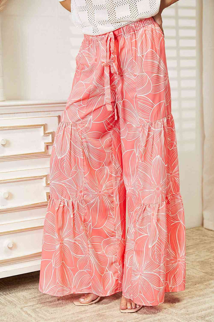 Strawberry Floral Tiered Wide Leg Pants