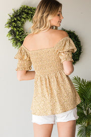 Smocked Top- ET1256- 2 Colors -Dusty Yellow & Off White