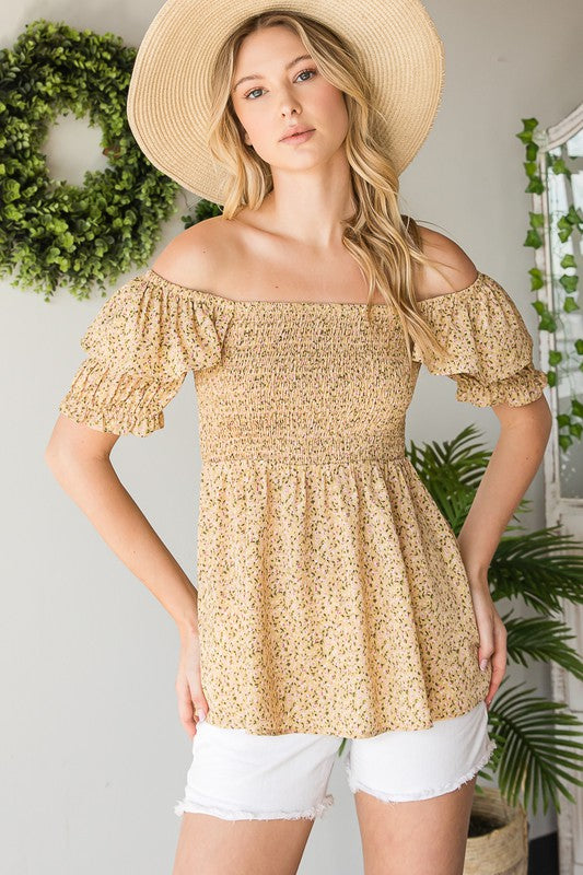 Smocked Top- ET1256- 2 Colors -Dusty Yellow & Off White
