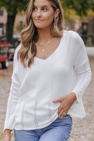 Knitted Fun Long Sleeve Top- White