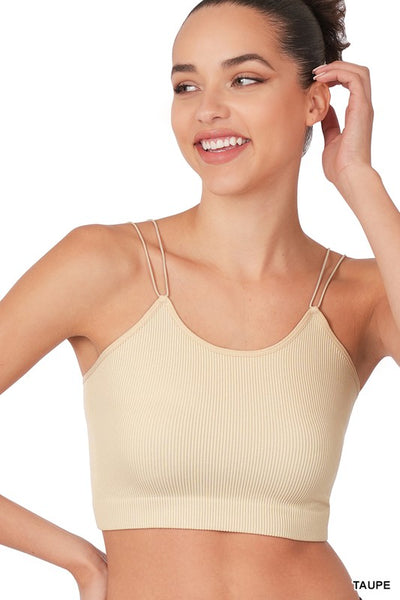 Double Strap Ribbed Crop Cami- Taupe