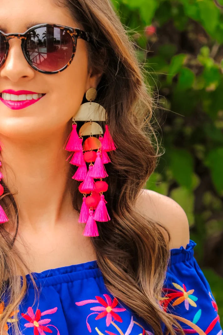 Chandelier Tassel Earrings- Hot Pink