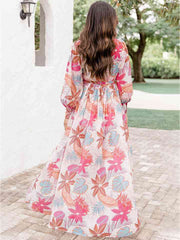 V-Neck Printed Slit Dress