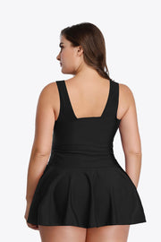 Plus Size Plunge Swim Dress- Black