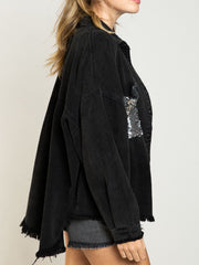 Sequin Sassy Denim Jacket- Black