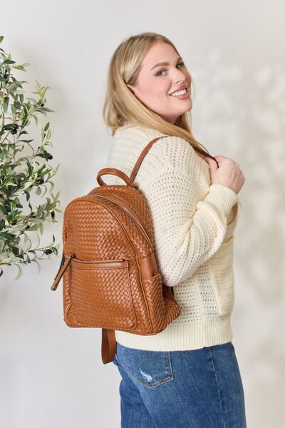 13” Vegan Leather Woven Backpack