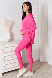 V-Neck Soft Rayon Long Sleeve Top and Pants Lounge Set (Pink, Sky, Black, Taupe, Chocolate)