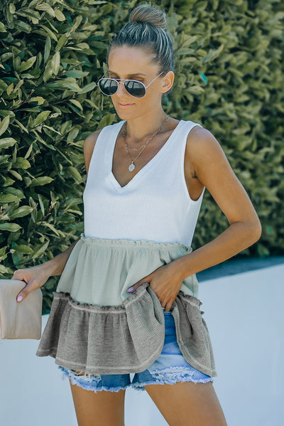 Tricolor Frill Trim Top- Green