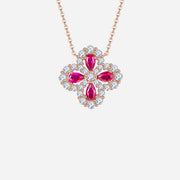 925 Sterling Silver Ruby Flower Shape Necklace