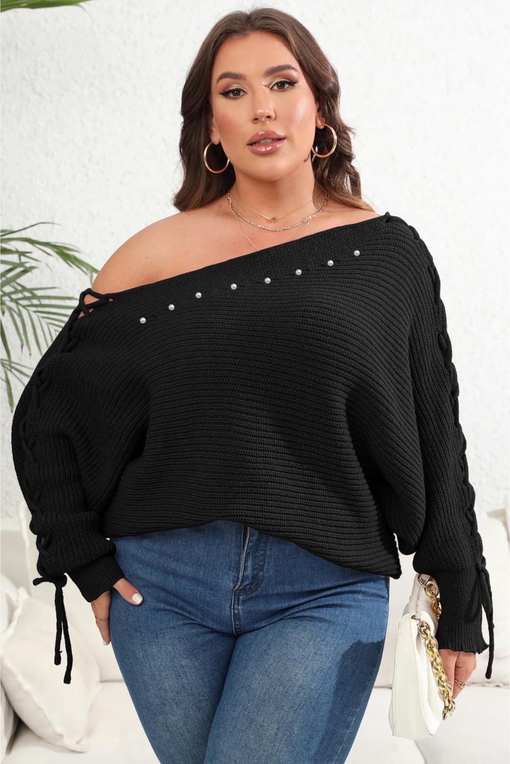 Perfectly Pearl One Shoulder Beaded Sweater