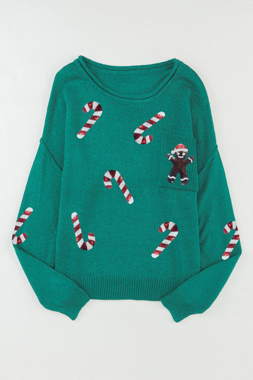 Sequin Candycane & Gingerbread Man Sweater
