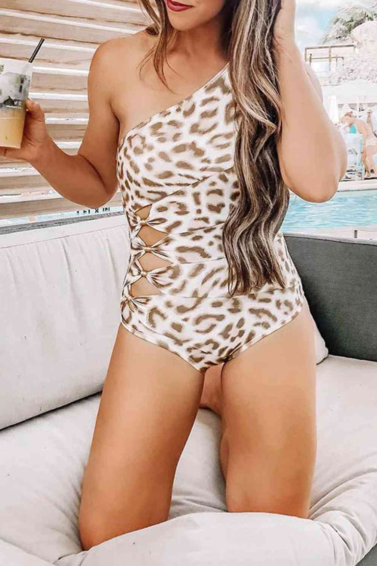Asymmetrical Leopard Cutout Swimsuit