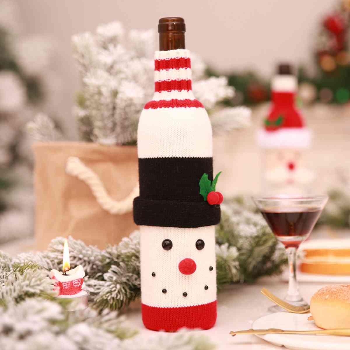 Knitted Christmas Wine Bottle Cover (Santa, Snowman)