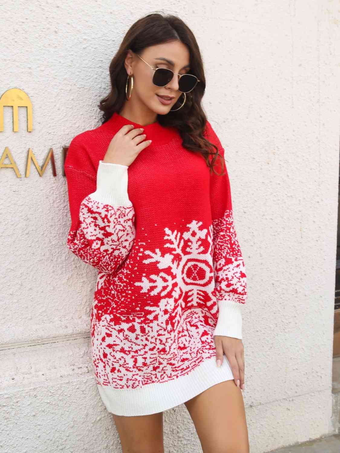 Snowflake Sweater Dress- 2 Colors (Red, Black)