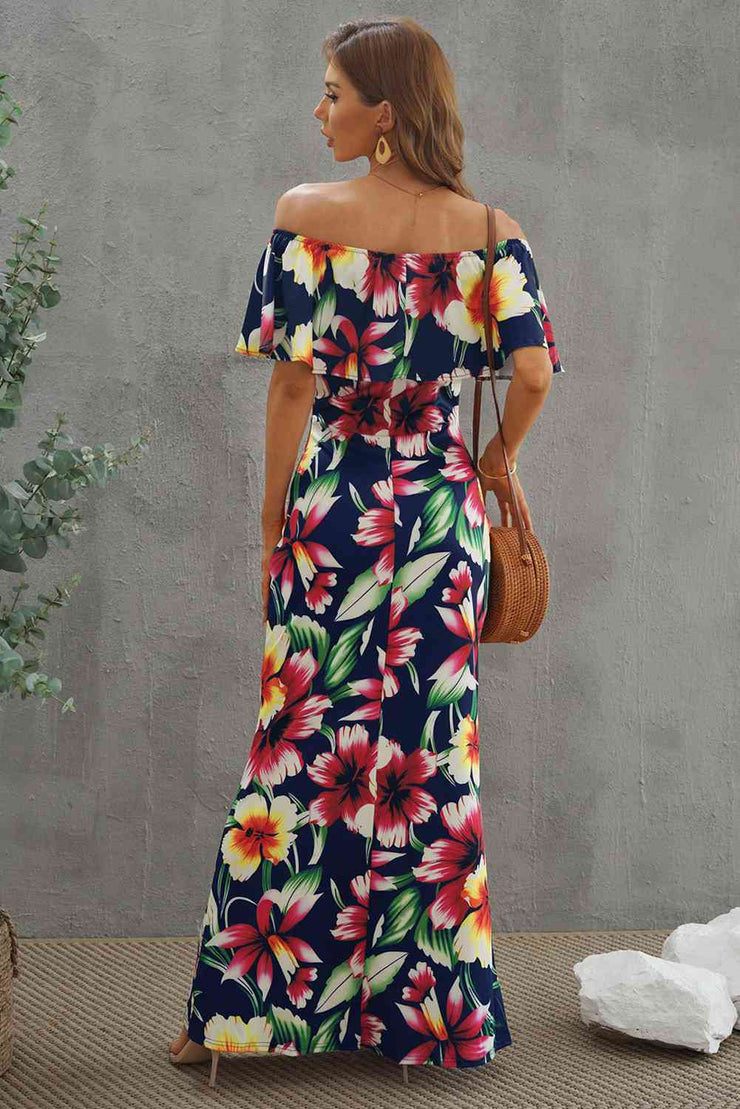 Floral Layered Off-Shoulder Maxi Dress