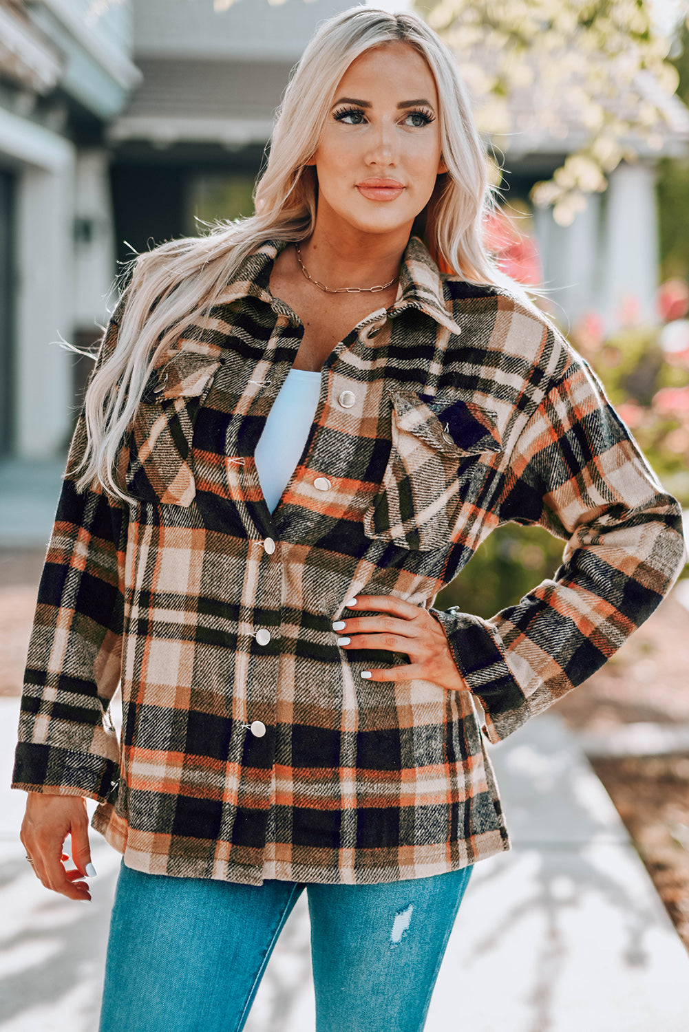 Let's Talk Plaid Jacket- 4 Colors (Pink, Red, Khaki, Blue)