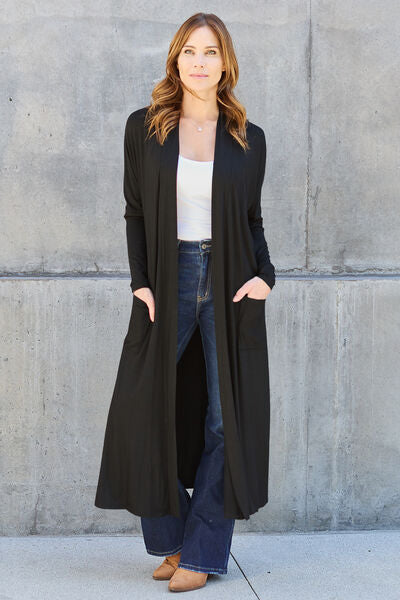 Open Front Long Sleeve Cover Up (Black, Chestnut, Navy, Blue, Mocha)