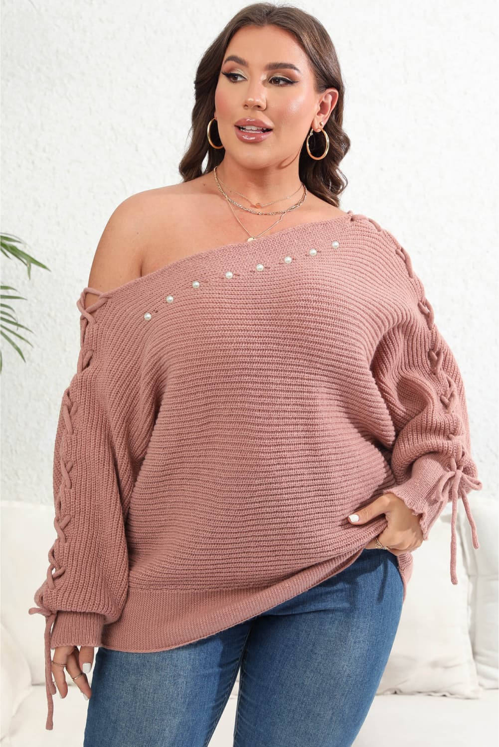 Perfectly Pearl One Shoulder Beaded Sweater