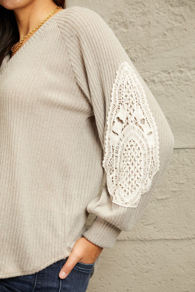 Patched of Lace Sweater- Beige
