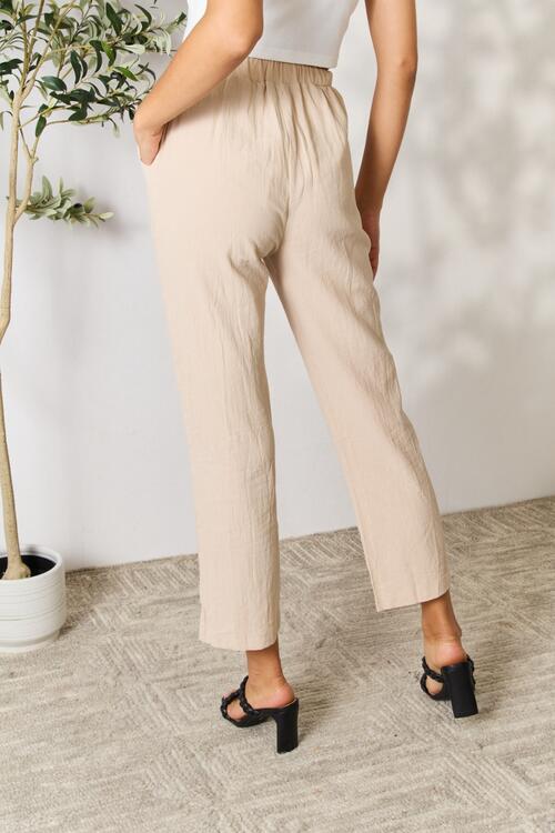 Khaki Pull-On Pants with Pockets