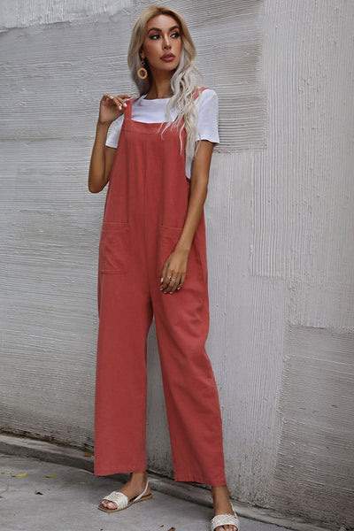 Wide Leg Overalls- 2 Colors (Deep Coral, Navy)