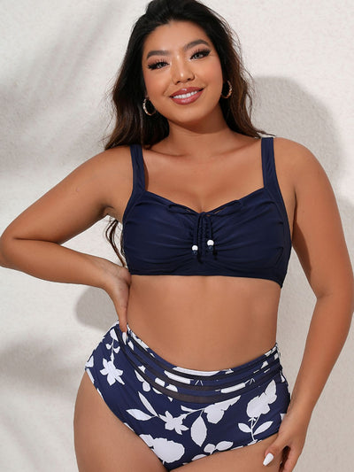 Plus Size Printed Detail Bikini Set- 2 Colors (Navy, Black)