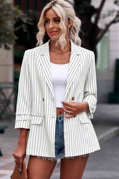 +Striped Long Sleeve Blazer