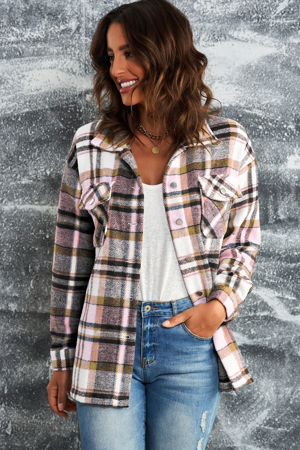 Let's Talk Plaid Jacket- 4 Colors (Pink, Red, Khaki, Blue)