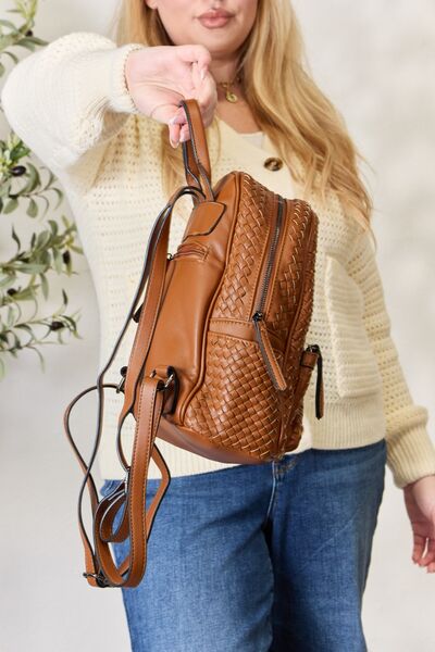 11” Vegan Leather Woven Backpack